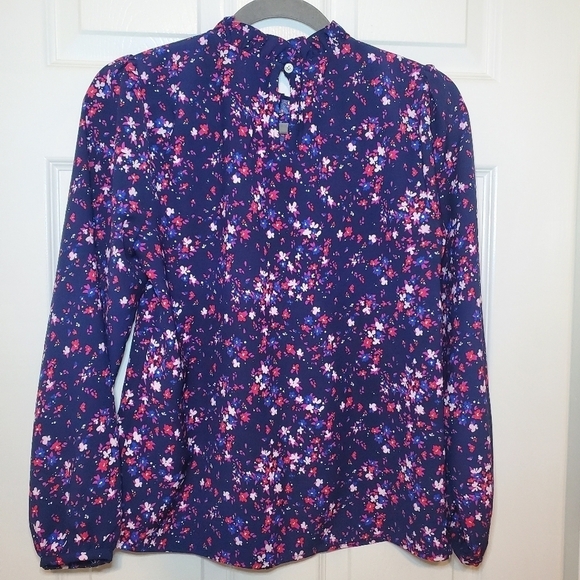J. Crew Factory Long Sleeve Ruffleneck Top Floral Navy Size XS - Picture 7 of 11
